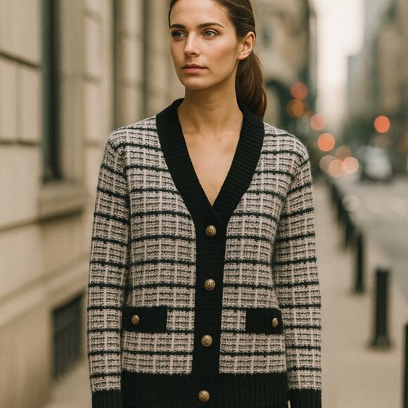 C by Bloomingdale’s Cashmere Cardigan Tweed Button Down SZM Luxe Old Money NWT - Picture 1 of 8